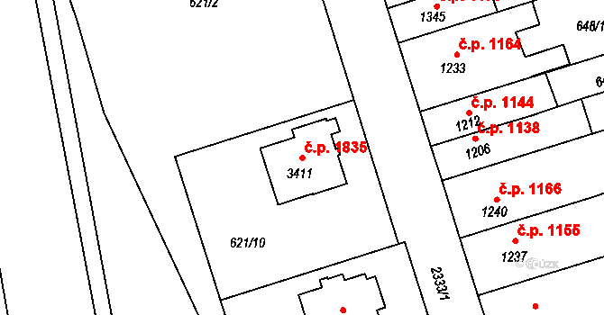 Hranice I-Město 1835, Hranice na parcele st. 3411 v KÚ Hranice, Katastrální mapa