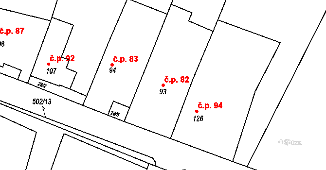 Tupadly 82 na parcele st. 93 v KÚ Tupadly u Čáslavi, Katastrální mapa