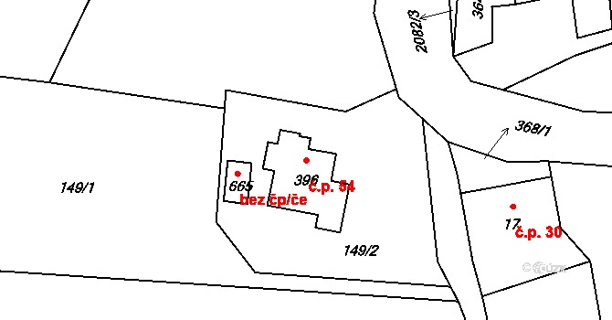 Skuhrov 54 na parcele st. 396 v KÚ Skuhrov u Železného Brodu, Katastrální mapa