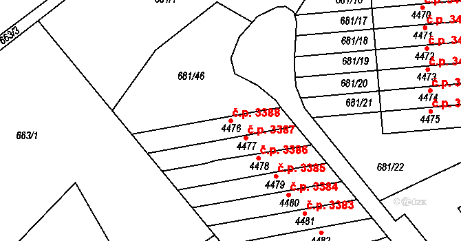 Jablonec nad Nisou 3388 na parcele st. 4476 v KÚ Jablonec nad Nisou, Katastrální mapa