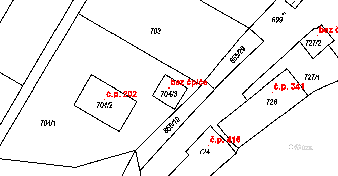 Šatov 121564894 na parcele st. 704/3 v KÚ Šatov, Katastrální mapa