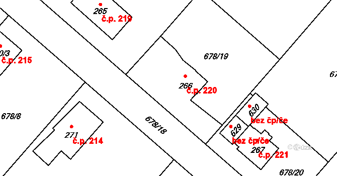 Ropice 220 na parcele st. 266 v KÚ Ropice, Katastrální mapa