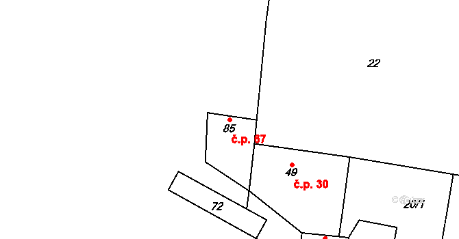 Bašť 67 na parcele st. 85 v KÚ Bašť, Katastrální mapa
