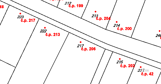 Černuc 206 na parcele st. 217 v KÚ Černuc, Katastrální mapa