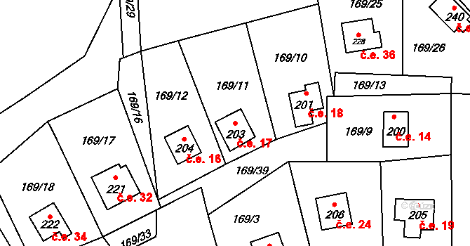 Dolní Bezděkov 17, Bratronice na parcele st. 203 v KÚ Dolní Bezděkov u Kladna, Katastrální mapa