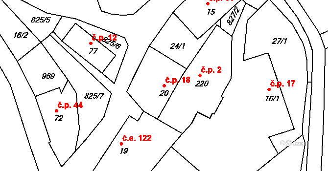 Čelina 18, Borotice na parcele st. 20 v KÚ Čelina, Katastrální mapa