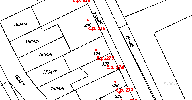 Dašice 275 na parcele st. 328 v KÚ Dašice, Katastrální mapa