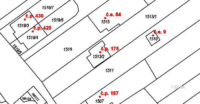 Popůvky 175 na parcele st. 1513/2 v KÚ Popůvky u Brna, Katastrální mapa
