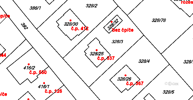 Krmelín 337 na parcele st. 328/25 v KÚ Krmelín, Katastrální mapa