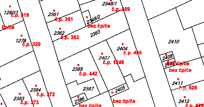 Kročehlavy 1248, Kladno na parcele st. 2407 v KÚ Kročehlavy, Katastrální mapa