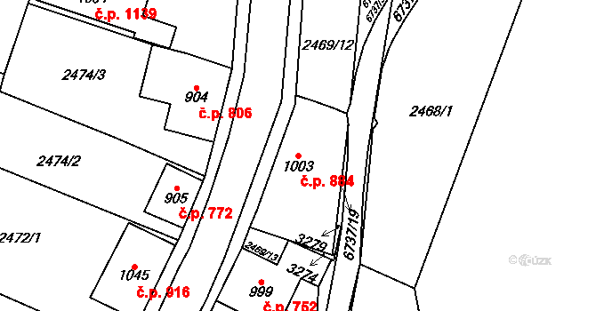 Kraslice 884 na parcele st. 1003 v KÚ Kraslice, Katastrální mapa