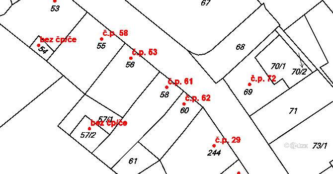 Srby 61, Tuchlovice na parcele st. 58 v KÚ Srby u Tuchlovic, Katastrální mapa