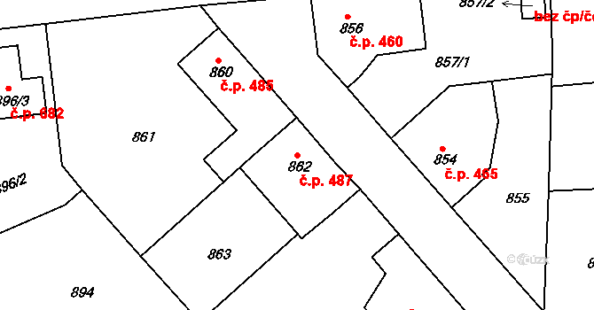 Tuchlovice 487 na parcele st. 862 v KÚ Tuchlovice, Katastrální mapa