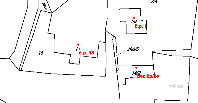 Horní Plezom 13, Ošelín na parcele st. 11 v KÚ Horní Plezom, Katastrální mapa