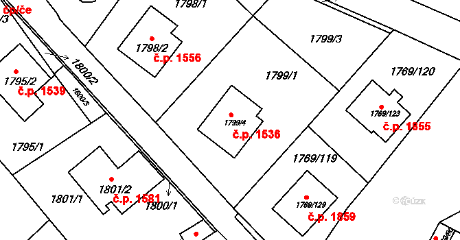 Tachov 1536 na parcele st. 1799/4 v KÚ Tachov, Katastrální mapa