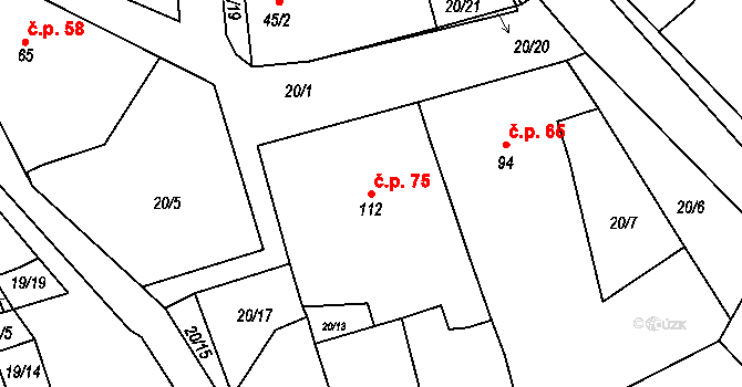 Libosváry 75, Loukov na parcele st. 112 v KÚ Libosváry u Bystřice pod Hostýnem, Katastrální mapa