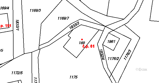 Krompach 61 na parcele st. 189 v KÚ Krompach, Katastrální mapa