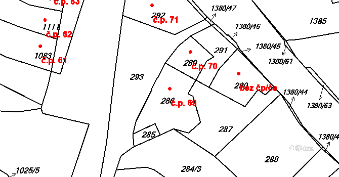 Mimoň IV 69, Mimoň na parcele st. 286 v KÚ Mimoň, Katastrální mapa