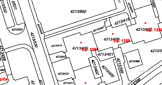 Lutyně 1257, Orlová na parcele st. 4213/405 v KÚ Horní Lutyně, Katastrální mapa