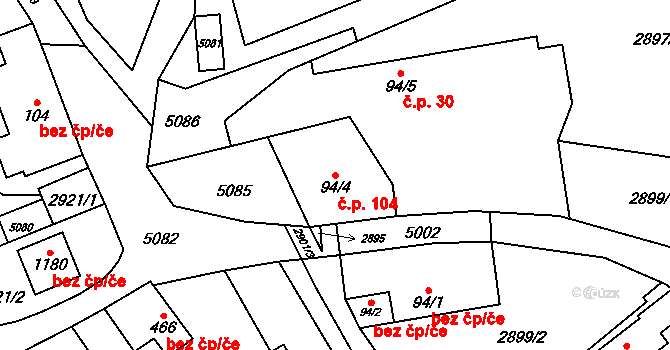 Francova Lhota 104 na parcele st. 94/4 v KÚ Francova Lhota, Katastrální mapa