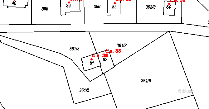 Hojšín 33, Svatý Jan na parcele st. 82 v KÚ Hojšín, Katastrální mapa