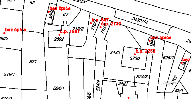 Hořice 2132 na parcele st. 718/1 v KÚ Hořice v Podkrkonoší, Katastrální mapa