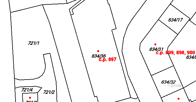 Klíše 997, Ústí nad Labem na parcele st. 634/36 v KÚ Klíše, Katastrální mapa