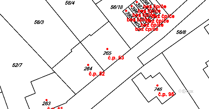 Králec 53, Dolní Studénky na parcele st. 265 v KÚ Dolní Studénky, Katastrální mapa