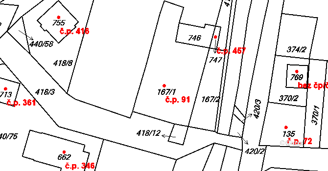 Maršov 91, Krupka na parcele st. 167/1 v KÚ Maršov u Krupky, Katastrální mapa