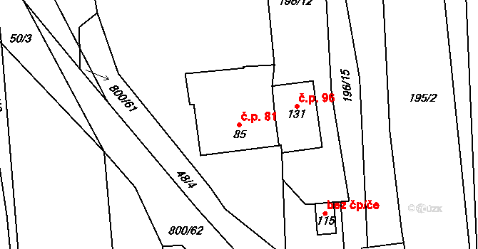 Kobeřice 81, Hradčany-Kobeřice na parcele st. 85 v KÚ Kobeřice, Katastrální mapa