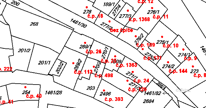 Horka-Domky 25, Třebíč na parcele st. 270/1 v KÚ Třebíč, Katastrální mapa