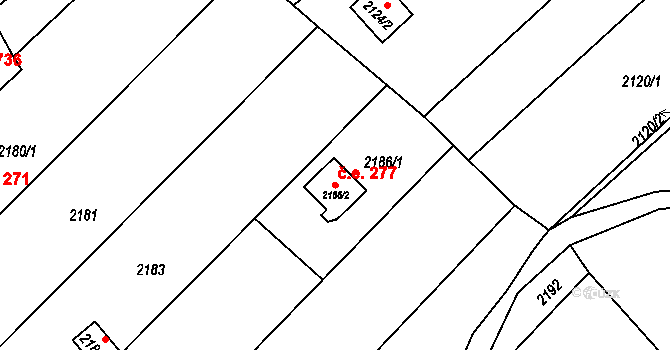Jundrov 277, Brno na parcele st. 2186/2 v KÚ Jundrov, Katastrální mapa