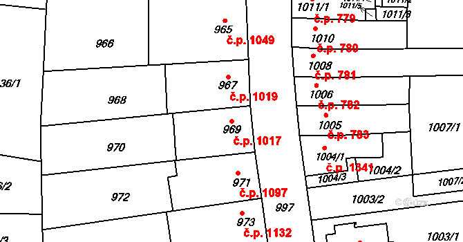 Líšeň 1017, Brno na parcele st. 969 v KÚ Líšeň, Katastrální mapa