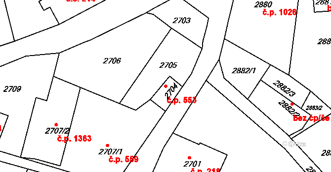 Smržovka 553 na parcele st. 2704 v KÚ Smržovka, Katastrální mapa