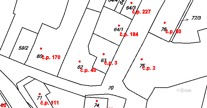 Šebrov 3, Šebrov-Kateřina na parcele st. 63 v KÚ Šebrov, Katastrální mapa