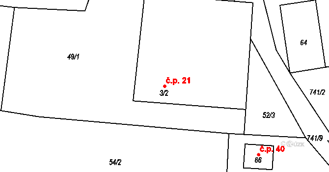 Babín 21, Těmice na parcele st. 3/2 v KÚ Babín, Katastrální mapa