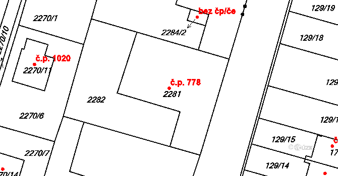 Letovice 778 na parcele st. 2281 v KÚ Letovice, Katastrální mapa
