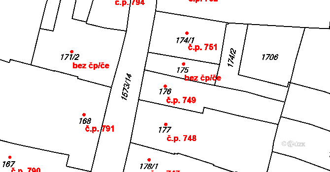 Litovel 749 na parcele st. 176 v KÚ Litovel, Katastrální mapa