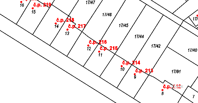 Svatava 215 na parcele st. 11 v KÚ Svatava, Katastrální mapa