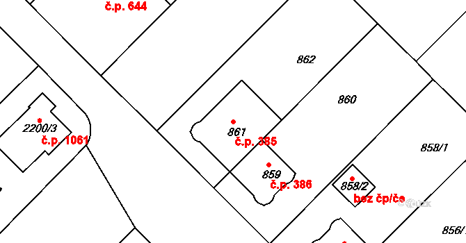 Střešovice 385, Praha na parcele st. 861 v KÚ Střešovice, Katastrální mapa