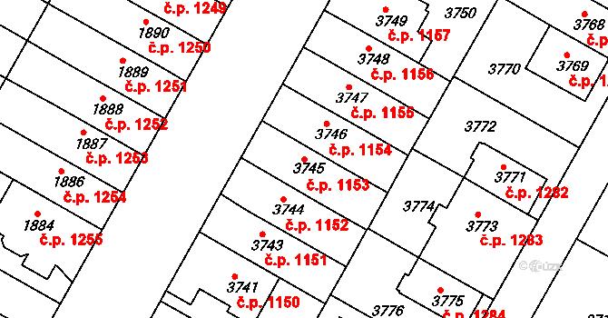 Dejvice 1153, Praha na parcele st. 3745 v KÚ Dejvice, Katastrální mapa