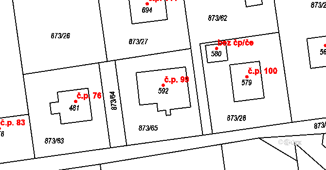Svinaře 99 na parcele st. 592 v KÚ Svinaře, Katastrální mapa