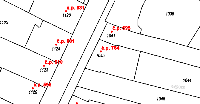 Mutěnice 764 na parcele st. 1045 v KÚ Mutěnice, Katastrální mapa