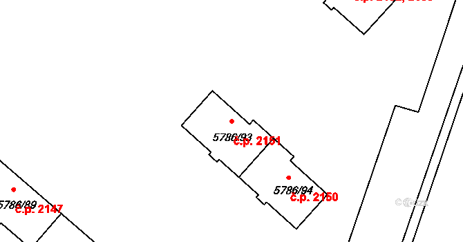 Česká Lípa 2151 na parcele st. 5786/93 v KÚ Česká Lípa, Katastrální mapa
