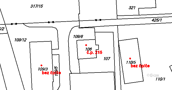 Liberec IX-Janův Důl 215, Liberec na parcele st. 106 v KÚ Janův Důl u Liberce, Katastrální mapa