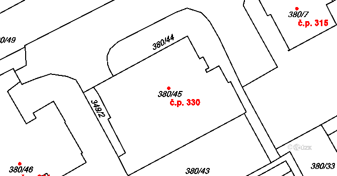 Újezdské Předměstí 330, Bílina na parcele st. 380/45 v KÚ Bílina-Újezd, Katastrální mapa