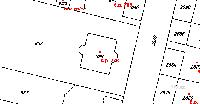 Předměstí 778, Opava na parcele st. 639 v KÚ Opava-Předměstí, Katastrální mapa