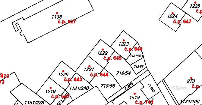 Bílovice nad Svitavou 645 na parcele st. 1222 v KÚ Bílovice nad Svitavou, Katastrální mapa