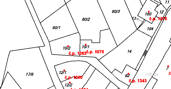 Litovel 1075 na parcele st. 10/1 v KÚ Chořelice, Katastrální mapa
