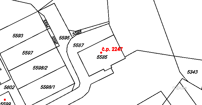 Žďár nad Sázavou 1 2247, Žďár nad Sázavou na parcele st. 5585 v KÚ Město Žďár, Katastrální mapa